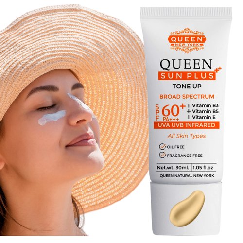 QUEEN AM GLOW | TINTED Sunscreen SPF 60 PA+++Primer-Anti Aging, Face Moisturizer- Vitamin B3, B5, E-fragrance free by QUEEN NATURAL NEW YORK (01-Non-Tinted)