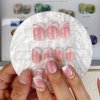 Press on Short Square Acrylic Fake Nails with Apricot Design Full Cover False Glossy Nude Glue on Artificial Stick on Nails for Women 24Pcs (French White Rhinestones)