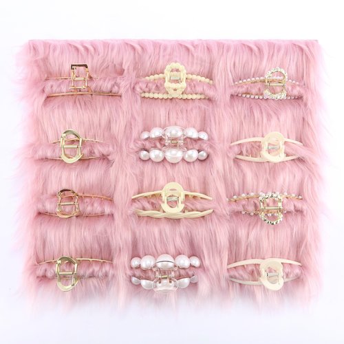 SNOWSTAR Claw Clip Organizer Holder,Claw Clip Holder and Storage Decoration,16 * 14 inch Hair Clip Organizer Faux Fur Squares Stand for Women and Girl,Hair Clips Fluffy Decor Display (Pink)