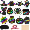 FEBSNOW Halloween Crafts for Kids, Magic Rainbow Halloween Scratch Art Paper Cards Halloween Tree Hanging Ornaments Halloween Gifts for Kids Holiday Party Favors Games (Halloween)