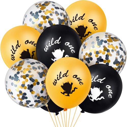 60 Pieces Wild One Party Supplies Decorations Wild One Latex Balloon First Birthday Party Balloons Wild One Gold Black Confetti Balloons for Baby Birthday Party