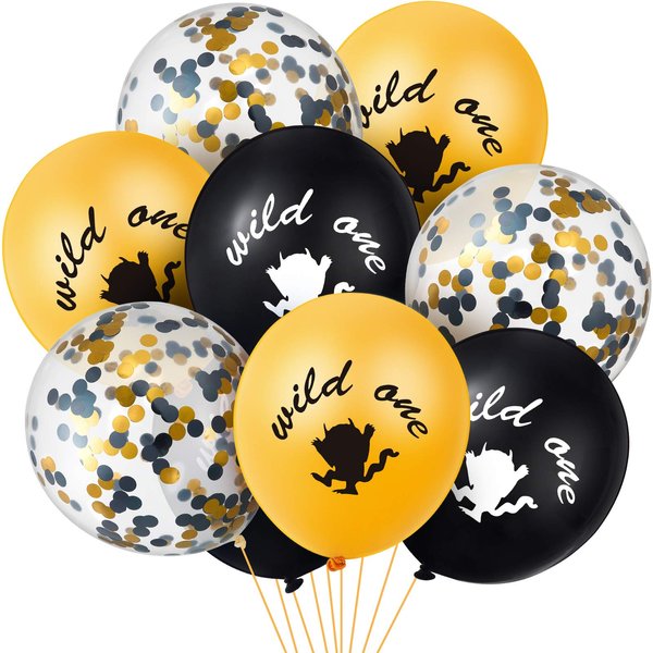 60 Pieces Wild One Party Supplies Decorations Wild One Latex Balloon First Birthday Party Balloons Wild One Gold Black Confetti Balloons for Baby Birthday Party