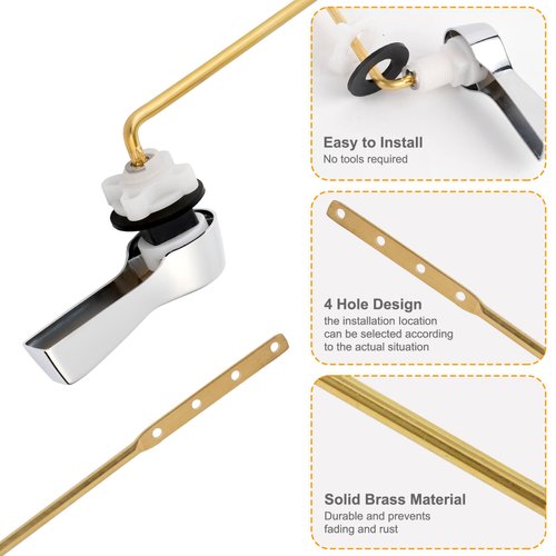 Hibbent Universal Front Mount Toilet Handle, Tank Flush Lever Replacement Handle with Stainless Steel Flapper Chains, Toilet Repair Handle - Chrome