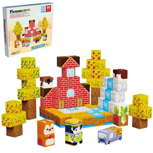 Picasso Cubes 1” Fall Autumn Harvest Theme Magnetic Blocks Build Cubes 90 Piece Magnet Tile Construction Building Block Set Sensory Toy Early Education STEM Learning, Children Age 3+ Boy Girl PMC05