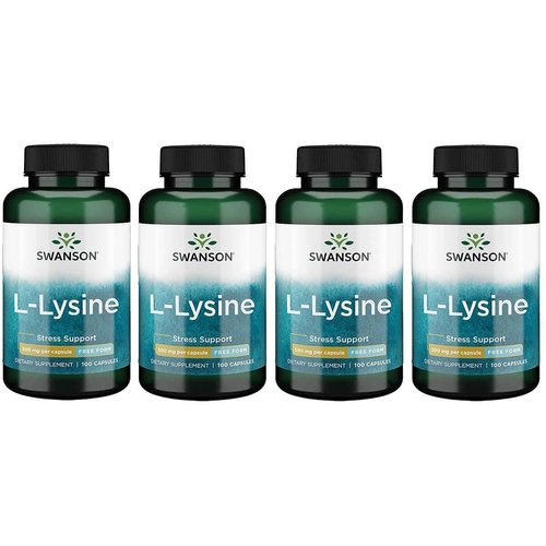 Swanson Amino Acid Free-Form L-Lysine 500 Milligrams 100 Capsules (4 Pack)