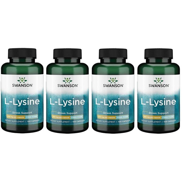Swanson Amino Acid Free-Form L-Lysine 500 Milligrams 100 Capsules (4 Pack)