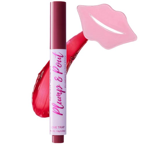 Glam Lux Beauty Bundle Beauty Creations Plump & Plout Plumping Gloss Stick Lip Gloss Hydrating Instantly Volumizing High Shine Tingling w Collagen Lip Mask (Love Trap-Cherry Red, 1.8g)