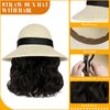 Lansigreen Sun Hat with Hair Extensions Hat Wig UPF 50+ Foldable Wide Brim Straw Beach Hat Attached 9" Wavy Hairpiece Synthetic for Women Summer Dark Brown