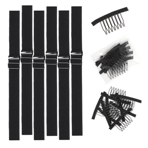 Aiduode Adjustable Elastic Band For Wigs And Making Wigs Adjustable Straps For Wigs Adjustable Wig Bands Sewing in Wig Adjustable Straps For Wigs And Wig Caps(BLACK * 6PCS)