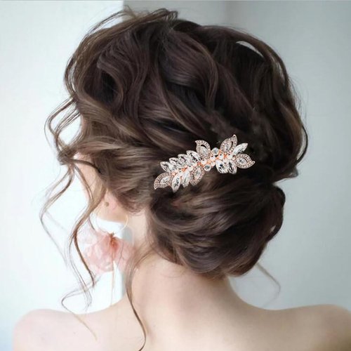 Foyte Crystal Wedding Hair Comb Pearl Bride Headpiece Rose Gold Rhinestone Hair Piece Bridal Side Hair Accessories for Women