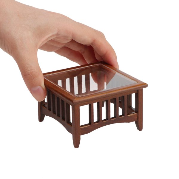 Dollhouse Coffee Table Miniature Furniture 1:12 Scale Wooden Tea Table Square Shape Side Tables Acrylic Tabletop Props Miniature End Table Living Room Pocket Desk Doll House Decoration Props (Brown)