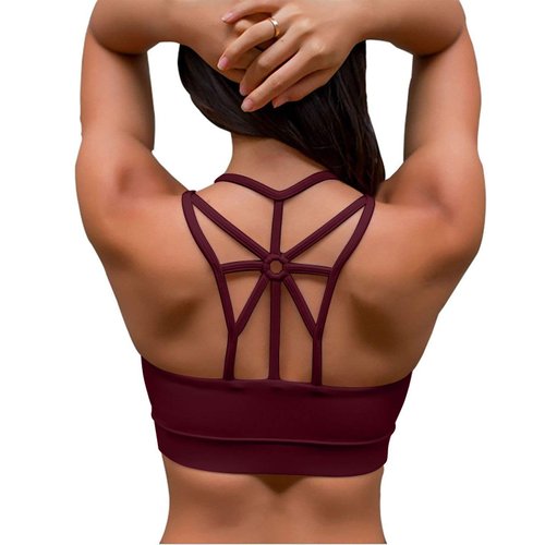 YIANNA Sports Bras for Women Cross Back Padded Sports Bra Medium Support Wirefree Strappy Workout Activewear Running Yoga Bra Teal, YA-BRA139-Red-XXL