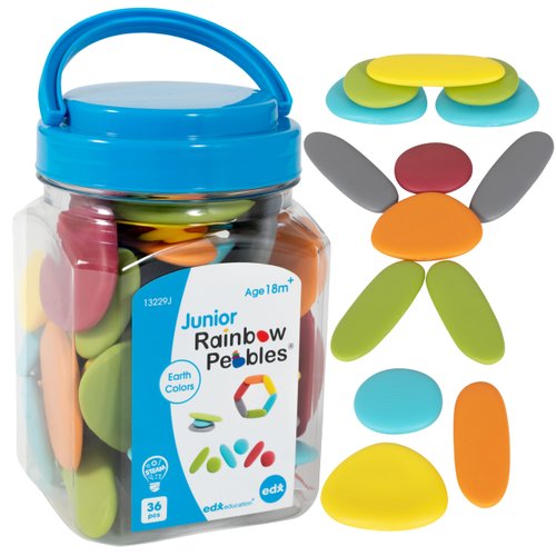 edxeducation - 13229 Rainbow Pebbles - Junior - Earth Colors - Mini Jar - Ages 18M+ - Sorting and Stacking Stones - Early Math Manipulative for Children - First Counting and Construction Toy