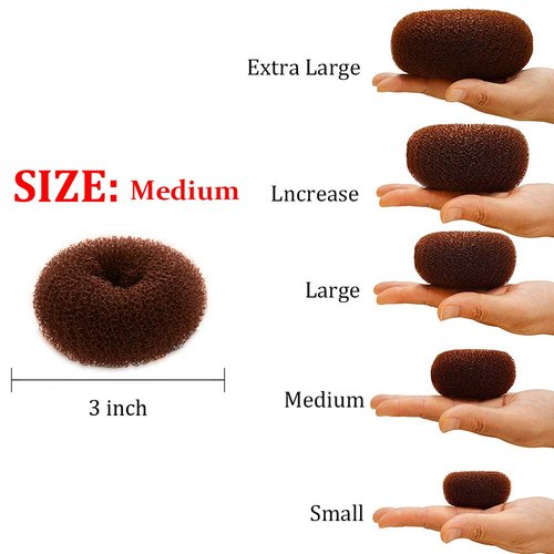 NICEMOVIC Bun Maker, 2PCS Medium Hair Donut Shaper, Ring Style Bun for Short and Thin Hair (3 Inch/Brown)