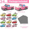 24 Pcs Classic Car Party Food Boxes Race Car Birthday Party Supplies Kids Trucks Food Box Tray with Snack and Waxed Paper Food Liners Table Centerpiece for Boys Girls Car Party Favors Decorations