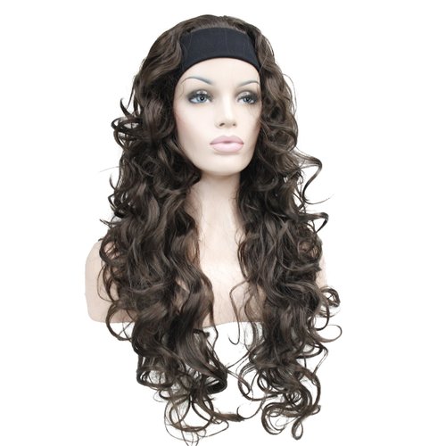 Wiginway 3/4 Band Headband Wig Women's Dark Brown Long Curly Wigs for Women Ladies