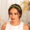 Formery Sparkle Green Crystals Headband Gold Crystal Beads Flower Hair Band Party Prom Wedding Handmade Beaded Floral Headpiece for Women and Girls