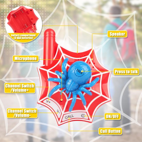 Walkie Talkies for Kids Spidertoy Boys Toys for Ages 3-12 Outdoor Girls Toy 3 4 5 6 7 8-10Year Old Boy Birthday Gifts Long Range 2 Way Radio Hiking Camping Games Halloween Christmas Stocking Stuffers