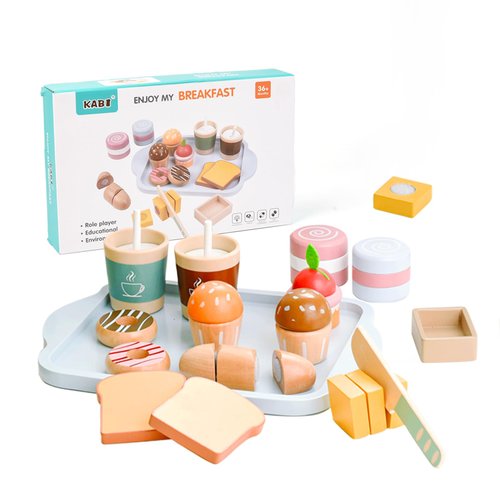 Masonbaby Breakfast Toy Set,Wooden Food Toys Play Food Sets for Kids Kitchen, Wooden Play Food,Pretend Food Toy Food Set,Breakfast Toy Set,Non-Toxic Breakfast Wooden Play Set Birthday