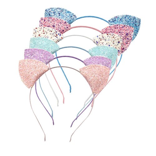 LIRILA Sequin Christmas Cat ears Headband, Glitter Cat Ear Headband Ribbon Hair Band hair Hoop Headband for Women Girls for Party Celebration and Daily Wearing one size pack of 6 Colors11(Multicolor)