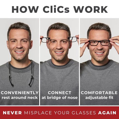 Clic Magnetic Reading Glasses, Computer Readers, Replaceable Lens, Adjustable Temples, Original, (S-M, Black, 2.50 Magnification)