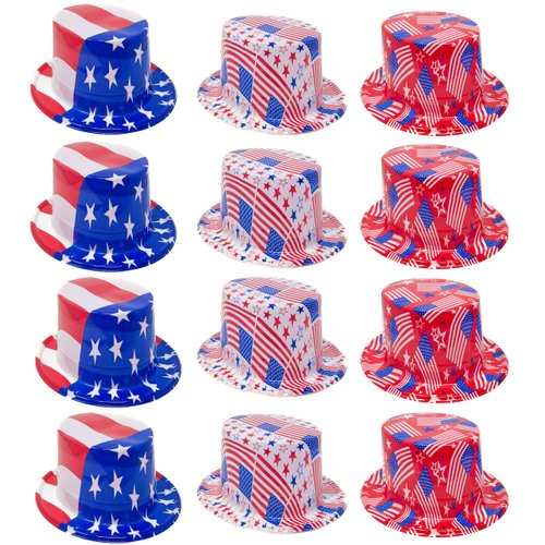 Podzly 12 American Flag Hat Party Supplies - Patriotic 4th of July Hats for Independence Day - Red White and Blue USA Party Accessories For Kids and Adults