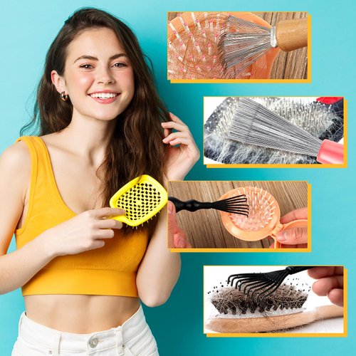 Andibro 4 Pcs Hair Brush Cleaner Tool Set, Hairbrush Cleaning Claws Rake Design Brush Cleaner Comb Cleaning Brush Remover Mini Hair Instrument for Removing Hairs Dust Dirt Lint Home Salon