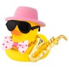 wonuu Rubber Duck Car Ornaments Cute Car Accessories for Duck Car Dashboard Decorations with Bow Tie TOP Hat Necklace and Musical Instruments, Pink hat&tie