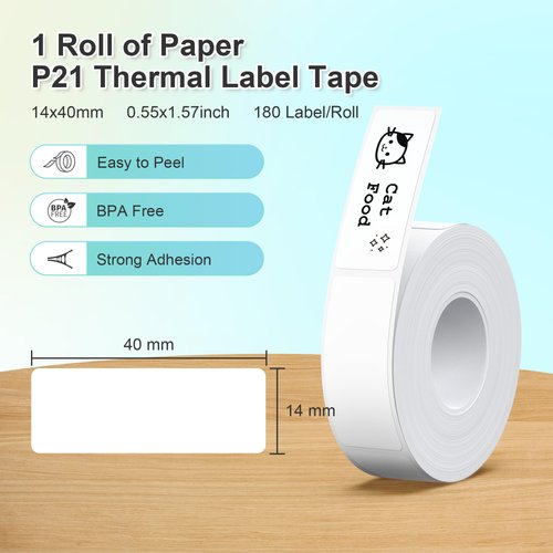 Nelko P21 Label Maker Tape, 15x40mm (0.59"x1.57") Self-Adhesive Label Compatible with P21 Label Maker for Home/Office/School, 180 Labels/Roll, White