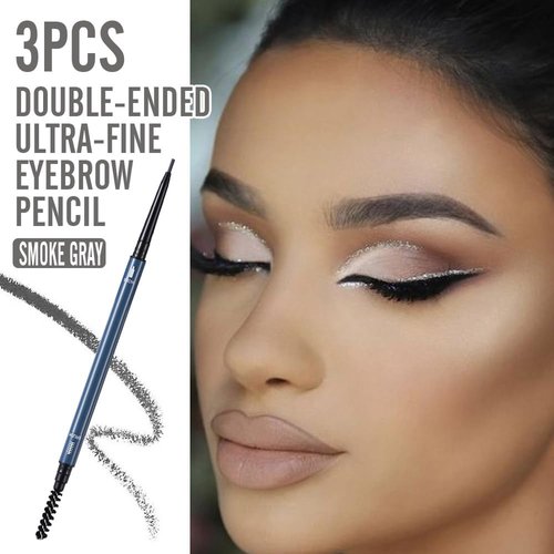 3Pcs Gray Waterproof Eyebrow Pencil,Ultra-Fine Mechanical Pencil with Spoolie Brush,Eyebrow Pencil Easy to Color,Draws Tiny Brow Hairs and Fills in Sparse Areas,Create Natural Eye Brow
