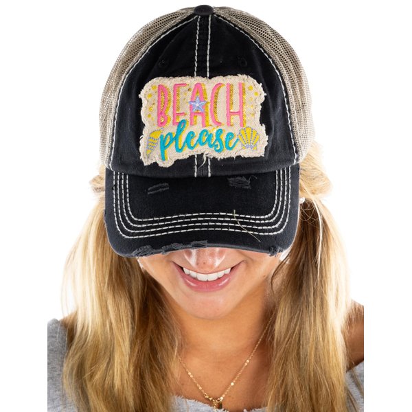 Funky Junque Distressed Baseball Cap - Beach Please Metallic (Black)