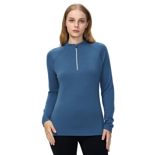 Iguana Women's 100% Merino Wool Base Layer 260g Midweight Quarter Zip Long Sleeve Top Pewter S
