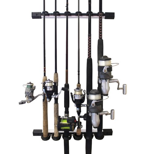 Rush Creek Creations Modular Vertical or Horizontal Fishing Rod Holder for Garage, Mount on Ceiling or Wall, Fishing Rod Holder Holds up to 6 Fishing Rod Reel Combos, Add More Racks to Hold More Rods