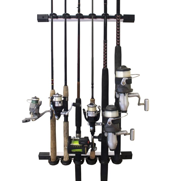 Rush Creek Creations Modular Vertical or Horizontal Fishing Rod Holder for Garage, Mount on Ceiling or Wall, Fishing Rod Holder Holds up to 6 Fishing Rod Reel Combos, Add More Racks to Hold More Rods