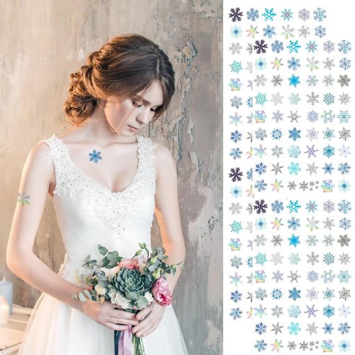 Glitter Snowflake Temporary Tattoos, 108Pcs Winter Snowflake Sticker Tattoo Glitter Temporary Tattoo Colorful Accessories (Multicolor)