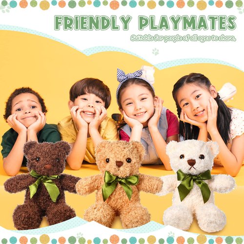 9 Pieces Cute Bear Stuffed Animals 10 Inch Soft Plush Stuffed Bears Toy Valentine's Day Gift Bulk with Bow Tie Kids Boys Girls Graduation Baby Shower Birthday Party Gift(Dark Brown, Golden, White)