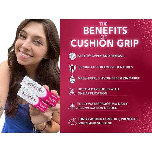 Cushion Grip Thermoplastic Denture Adhesive, 1 oz - Refits and Tightens Loose Upper and Lower Dentures and Partials | Non-Glue Adhesive, Acts Like a Soft Reliner