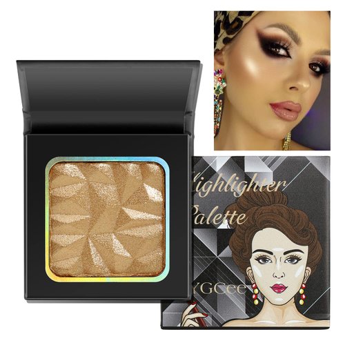Highlighter Shimmer Makeup Palette,Shimmering Glitter Shiny Powder for Face/Body/Eyes,Glow illuminate Highlighters Pallet,Small Contouring Pallet For Women,Shimmer Nude Champagne Gold Powder