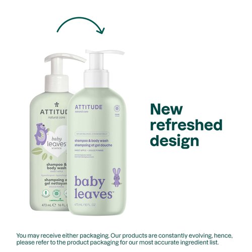 ATTITUDE 2-in-1 Shampoo and Body Wash for Baby, EWG Verified, Dermatologically Tested, Made with Naturally Derived Ingredients, Vegan, Sweet Apple, 16 Fl Oz