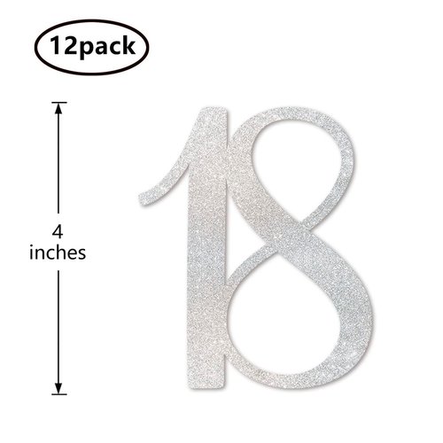 Silver Glitter 18th Birthday Centerpiece Sticks, 12-Pack Number 18 Table Topper Anniversary Party Decorations