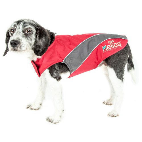 DOGHELIOS 'High Octane' Softshell Neoprene Polar Fleece Reflective Performance Pet Dog Coat Jacket w/ Blackshark technology, X-Small, Red, Grey