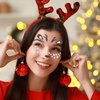 HIFANMM Christmas Fake Tattoos Glitter Xmas Reindeer Face Temporary Tattoos Cute Animal Deer Face Jewels Tattoo Stickers for Adults Kids Christmas New Year Eye Makeup Kit for Face Decor Supplies 2Pcs
