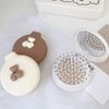 Tissting Hair Brush with Mirror, 7.5cm Round Mini Folding Comb Cute Bear Decor Pop Up Travel Cushion Hairbrush for Women Girls(White)
