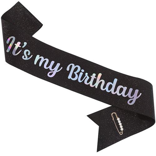 ZHBDPaty &quot;It&#39;s my Brithday Birthday Girl Sash with Pear Pin Party Favors For Girl Women (Black)