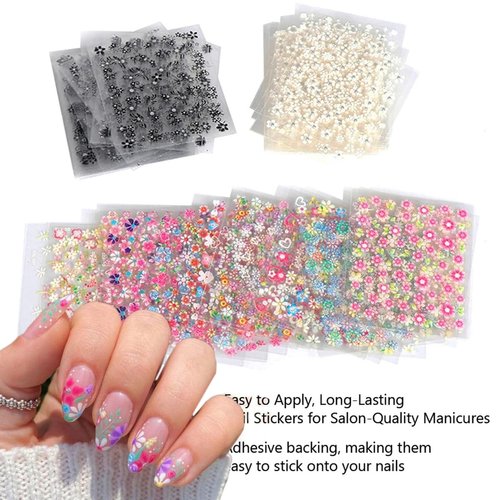 30Sheets Flower Nail Art Sticker 3D Self-Adhesive Flower Rose Daisy Cherry Blossoms Nail Stickers Colorful Black White Stickers Designs Flowers Nail Art Supplies Charms for Women Acrylic Manicure Tip