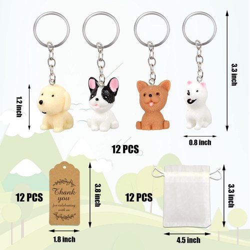 12 PACK Puppy Dog Party Favors Puppy Key Chain With Organza Bags Thank You Kraft Tags For Back To School Item Birthday Party Favors Backpack Key Decorations Classroom Rewards Dog Theme Supplies