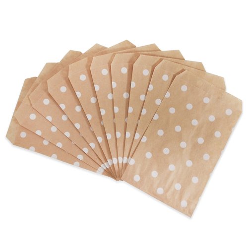 CuteBox Flat Paper White Polka Dot Kraft Gift Bags (4" x 6") for Merchandise, Crafts, Party Favors, Retail, Handmade Goods, Arts and Crafts, Outdoor Events, Holidays, Weddings 200pc