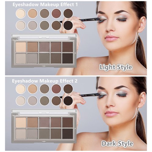 Go Ho 10 Colors Eyeshadow Palette,All Matte Eyeshadow Palette for Older Women,Highly Pigmented Blendable Shades,Neutral Eye Shadow Palette Makeup,Waterproof Cool-tone Grey Brown Eyeshadow,04