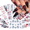 XIELIME 24 Sheets Halloween Nail Stickers Day of The Dead Water Transfer Nail Decals Skull Ghost Eye Hulk Clown Witch DIY Nail Art Stickers Halloween Party Supply Fingernails Toenails Decoration