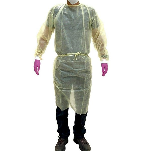 Yellow Isolation Gowns Knit Cuff, 20 G, PP, Medical Dental, Latex Free, Fluid Resistant (Pack of 10)